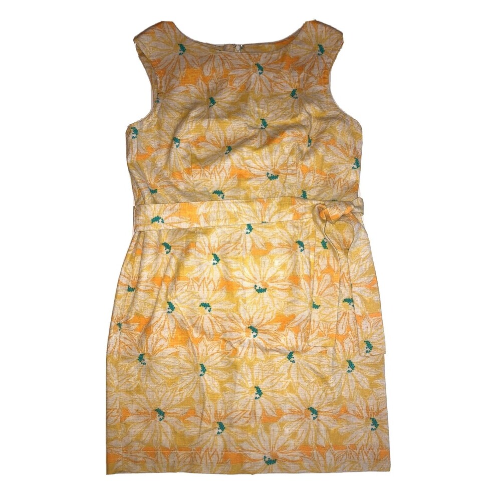 Pendleton Gloria Floral Belted Cotton Dress Size 14 Petite Yellow Daisy